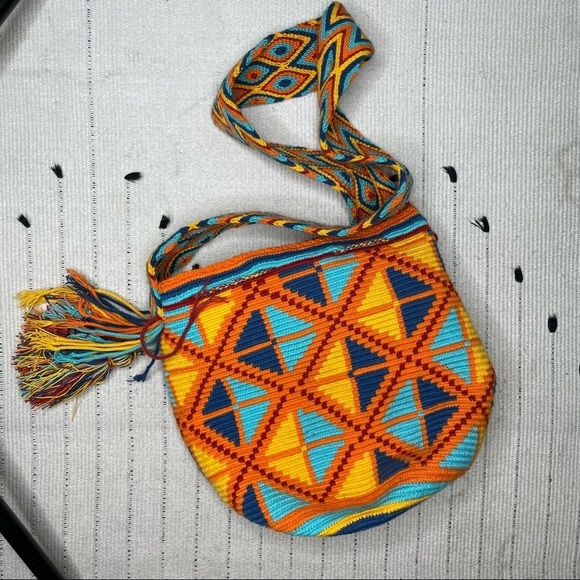 WAYUU MOCHILA Woven Columbian Aztec Bucket Bag - Picture 3 of 5